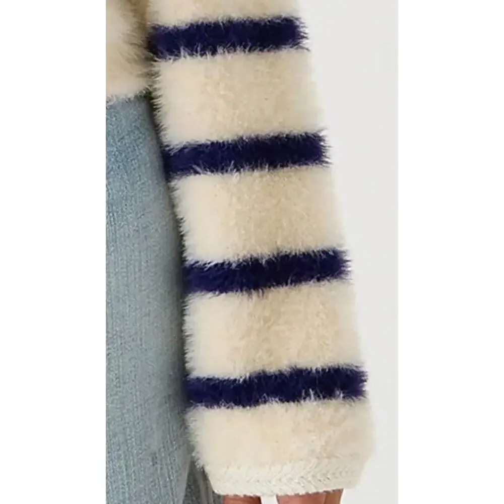 J. Crew Sweater Lady jacket in striped brushed yarn Ivory Blue Gold XS